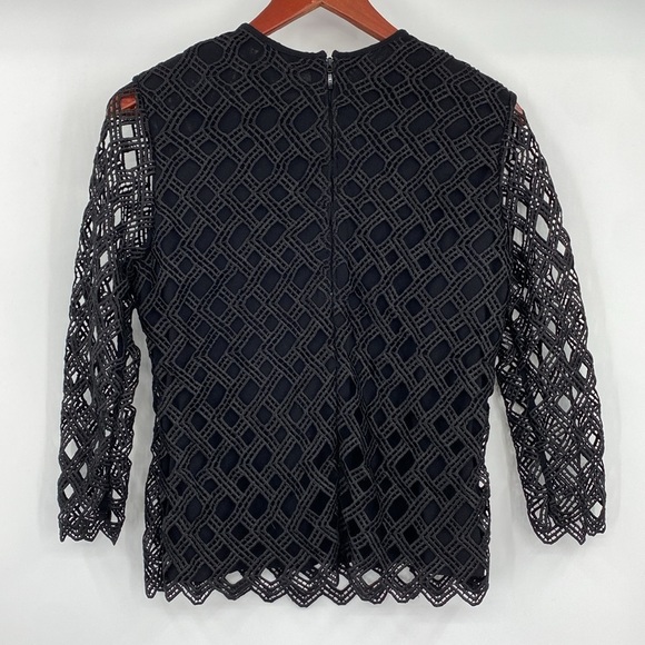 Anne Fontaine Eyelet Blouse Womens Size 38 US 4-6‎ Black 3/4 Sleeve Cutout Top - Picture 5 of 12